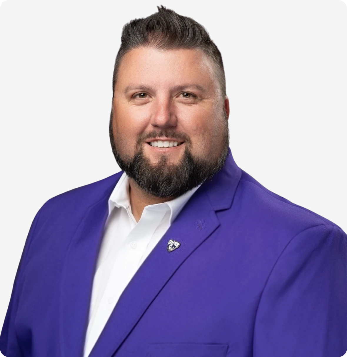 Businessman wearing a purple jacket